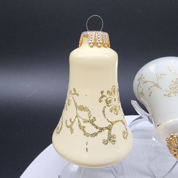 VTG Glass Bell Christmas Ornaments Birds & Floral Designs Jeweled Germany Krebs - Picture 8 of 12